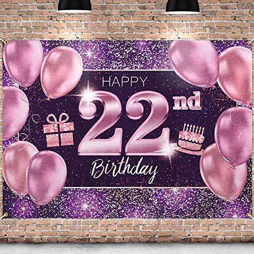 Пакбоом Среќен 22 -ри роденденски банер за позадина - 22 ДЕЦЕРАЦИИ ЗА ПАРТИЧКИ ПАРТИВНИЦИ ЗА ВЕНИ - Пинк Виолетово злато 4 x 6ft