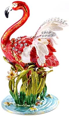 Црвена фламинго фигура кутии со шарки, уникатен подарок за Денот на мајката, рачно позлатена емајлирана кутија за накит, украси за животни за декор за домови