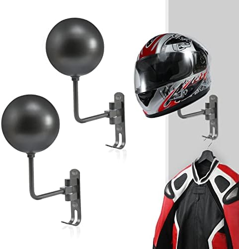 Решетка за шлемови на мотоцикл, држач за држачи на кацига за шлемот 180 ° ротација со 2 куки за закачалка за моторцикли за моторцикли за