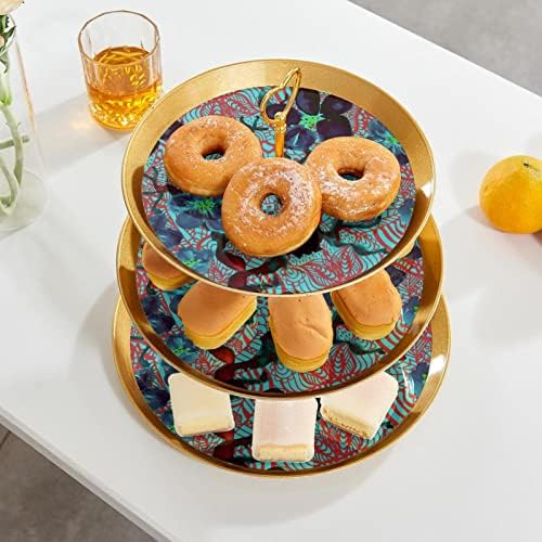 3 нивоа десерт штанд со кекс овошна плоча пластична служба на држач за приказ за свадба роденден за бебиња за туширање чај, украси,