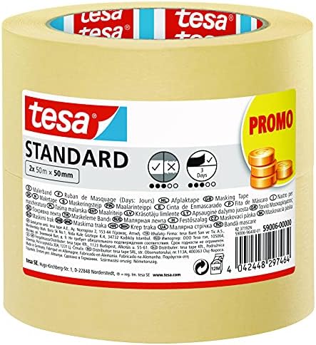Стандард за маскирање на TESA - Пакет од 2 - сликарска лента со силна адхезија за маскирање за време на сликарството - без растворувач