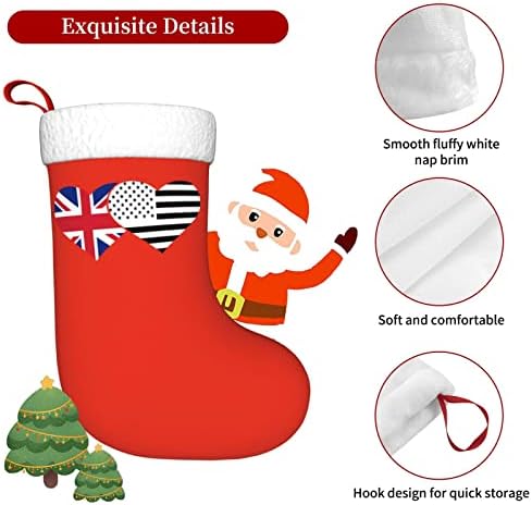 Клажев британско знаме и американско знаме Божиќно порибување Божиќно декорација Класичен 18 инчи камин виси чорап