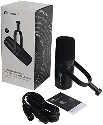Relacart PM1 кардиоиден динамичен микрофон за пеење, стриминг во живо, вокално снимање, микрофон XLR подкаст, технологија за изолација