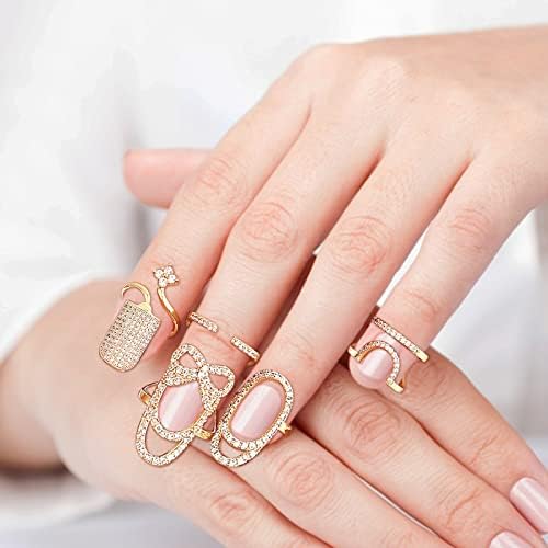 4 парчиња прстен за нокти за прсти за жени rhinestones прсти прстени прсти за нокти накит златен метален нокти за заштита на ноктите