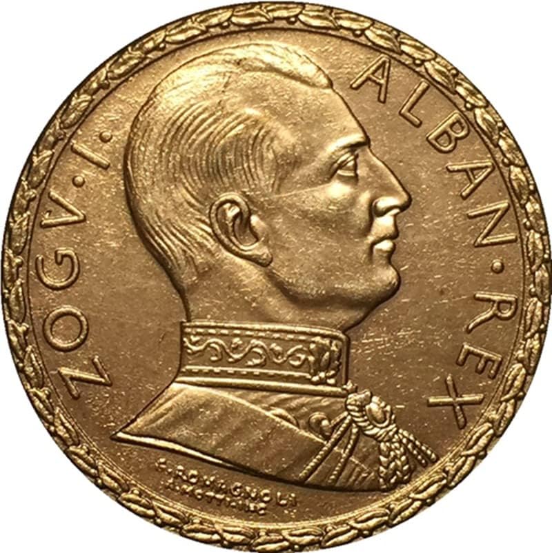 35мм чисто бакарно позлатена античка сребрена доларна монета Албанија монета 1928 година занает