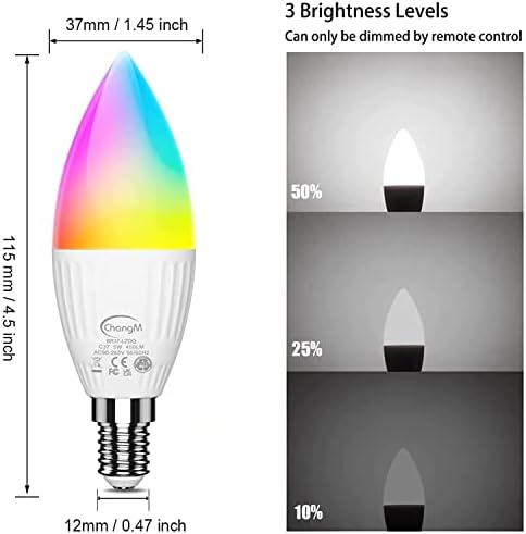 Е12 LED Канделабри Светилки 40W Еквивалент, Б11 Боја Менување На Свеќа Сијалица Со Далечински Управувач, Обоени Лустерот Светилки RGB+ 5000K Дневна