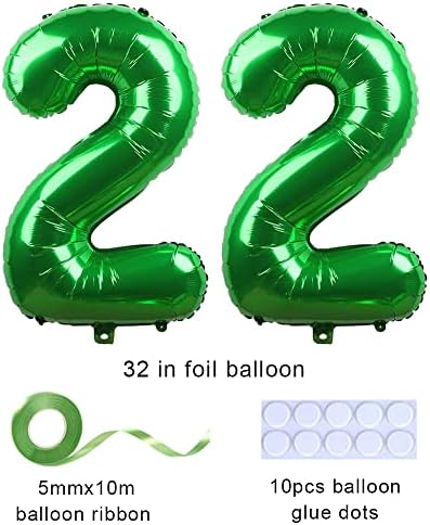 Yijunmca Зелена 22 Број Балони Џиновски Џамбо Број 22 32 Хелиум Балон Виси Балон Фолија Милар Балони За Жени Мажи 22 Роденден Материјали 22 Годишнината Настани Украси, 22 Зел?