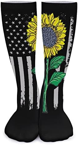 Плевелкејат Сончоглед Американско Знаме Дебели Чорапи Новина Смешно Печатење Графички Секојдневни Чорапи Со Топла Средна Цевка За Зима