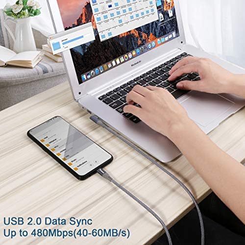 SIWKET USB C ДО USB C Кабел 90 Степен [10FT] 60W 3a Тип C Полнач За Кабел За Брзо Полнење Плетенка За Samsung Galaxy S20 S10 S9 Забелешка