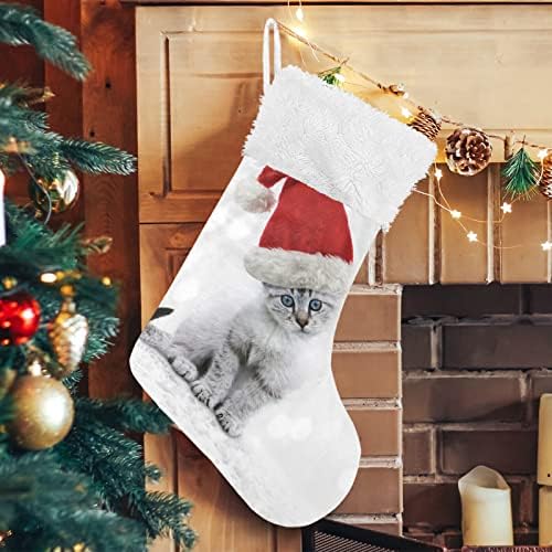 Алаза Божиќни чорапи Млада мачка во Божиќна капа Класик Персонализирани големи декорации за порибување за семејни празнични сезони