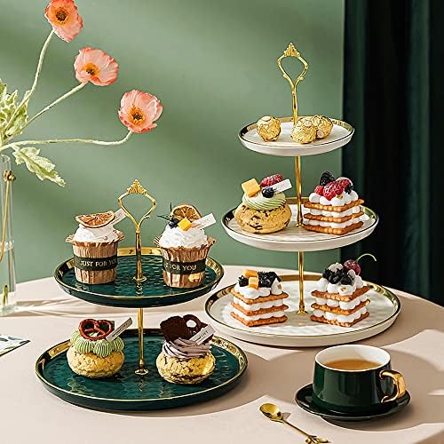 Стенд за керамички торта со кофелифеј 3 ниво - елегантен штанд за десерт за кекс - сад за сервирање на садови за забава за чај, свадба