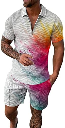 Bmisegm летни мажи кошула мажјава машка спортска облека за печатење во боја кратки ракави шорцеви за кошули поставени летни обични