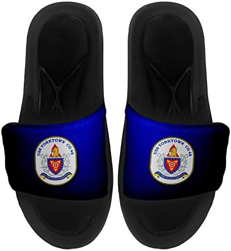 ExpressItbest Pushioned Slide -On сандали/слајдови за мажи, жени и млади - американска морнарица USS Ticonderoga, Amblem Cruiser