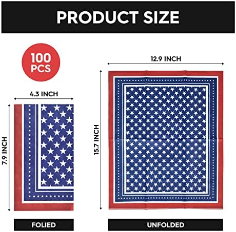 Horaldaily 100 патриотски 4 -ти јули за еднократна употреба хартија Декоративни гости -салфетки, Денот на спомен -обележјето Американско знаме за дизајн на знаме за забава