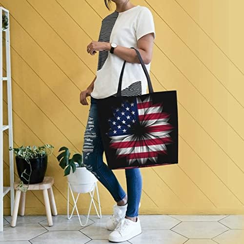 Prelldiy American Flag Flage Clower Oure Useable намирници торби - торба за тота за жени со лежерна торба за рамо, преклопена голема торба за купување
