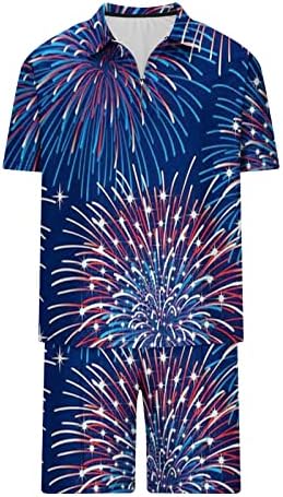 Менс краток ракав, обичен поло маица и шорцеви поставува американско знаме две парчиња летни облеки zip polo tracksuit сет