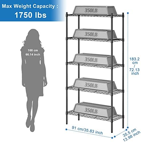 Пакет szqinji од полици за жица за складирање со 3 полица и полици за жица за складирање со 5 полици црно