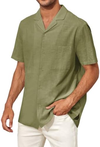 Менс -случајно копче надолу кошули Краток/осамен ракав Распространета јака памучна кошула лесна летна плажа кошули