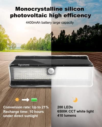 Egouhome соларни светла на отворено водоотпорен 2 пакет ， 200 LED 410LM сензор за движење соларна светлина на отворено ， 3 Факултативни режими