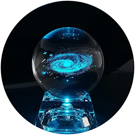 FTYTEK 3D Galaxy Crystal Ball Night Lamp, чиста стаклена топка од 80мм галакси со разнобојна LED база, најдобар роденденски подарок за деца, наставник по физика, подарок за девојки, соуч