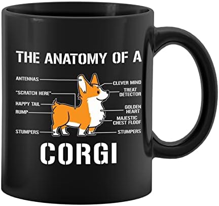 Puhei Анатомијата на Корги 11 унци керамичка кригла чаша, симпатична корги кучиња кафе чај чаша чаша, дома девојки соба канцеларија