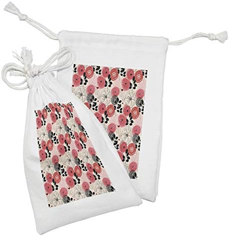 Необичен сет на торбичка за ткаенини од природна ткаенина од 2, цвеќиња и елени измешани со лисја гранки за печатење букет, мала