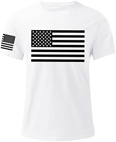 Bmisegm летни мажи Обични кошули за мажи за независност на мажите знаме случајно мека и удобна мала печатена маица со памук маж