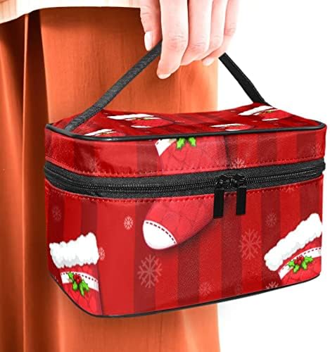 Црвени Божиќни Чорапи Шема Козметичка Торба Пренослива Торба За Шминка За Патување Организатор Тоалетна Торба За Жени И Девојки