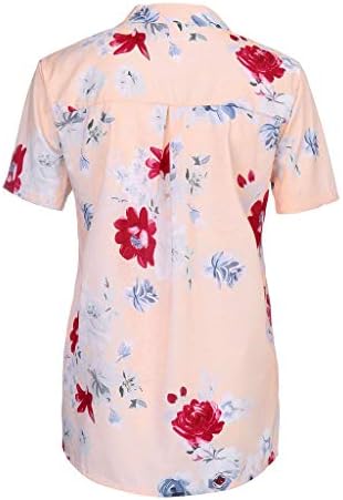 Women'sенски врвови џеб плус големина блуза со кратки ракави, лесна маица печатена кратка кошула Топ летни кошули