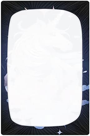 Алаза Пинк Еднорог со starsвезди за креветчиња, опремени листови за басинет за момчиња бебе девојчиња, дете од мини големина 39 x 27 инчи