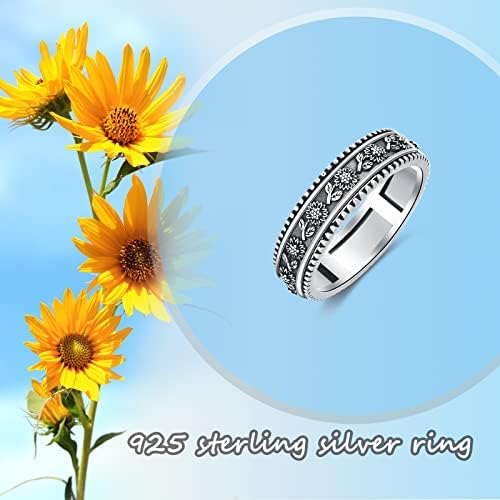 Fidget ring 925 Стерлинг сребрен анксиозен прстен Спинер прстени за анксиозност сончоглед прстен од стрес Ослободување прстени фидгет накит за жени мажи