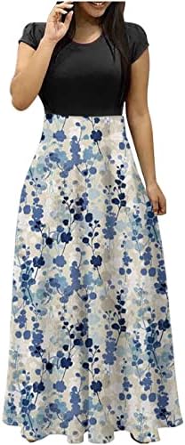 Женски краток ракав со висок половината фустан мода сплит случајно лето цветни макси фустани сончогледово печатено печатено сандер