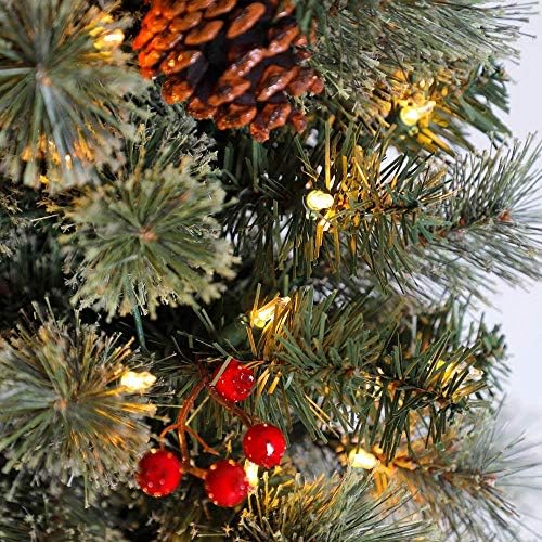 Домашно наследство Стенли 7 'Молив Пен вештачки новогодишно елка Прелити 350 бели блескави светла, пинекони, бобинки, 335 совети за ПВЦ, штанд, зелена