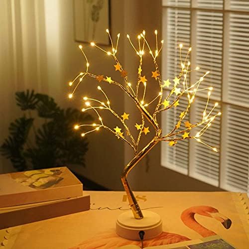 Светло за обликување на дрво 72LEDS USB или батерија Златна пет -означена Starвезда DIY вештачка забава за декорација на забави