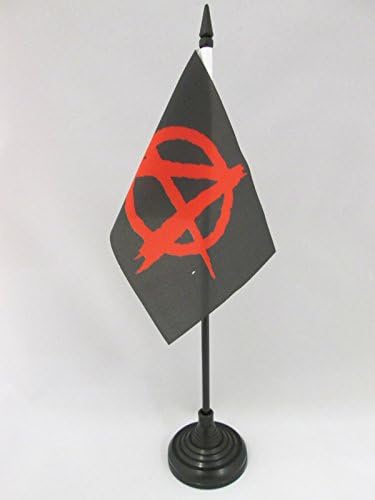 ЗНАМЕ На АЗ Анархија Знаме На Црна и црвена Маса 4 х 6 - Знаме На Бирото За Движење Арнахизам 15 х 10 см-Црн Пластичен Стап И Основа