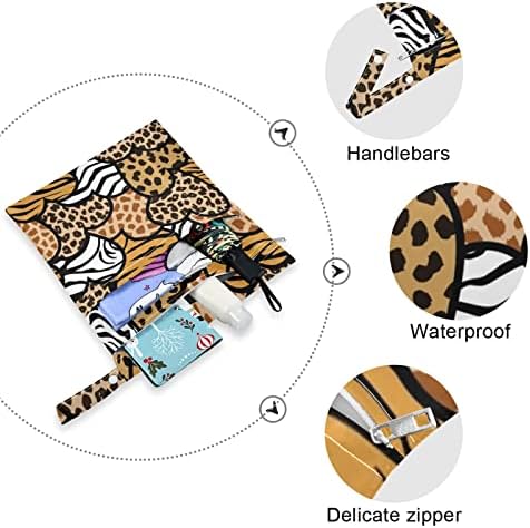 Ззххб Леопард Печатење Љубов Срце Водоотпорна Влажна Торба Ткаенина За Повеќекратна Употреба Пелена Влажна Сува Торба Со Патент Џеб За Патување