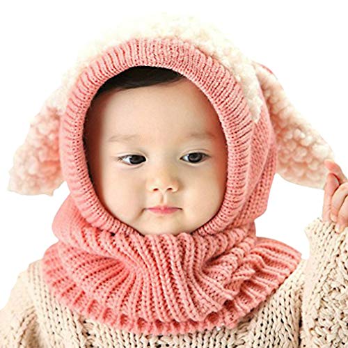 Бебе Девојки Момчиња Зимска Плетена Шамија Капа Топла Капа За Уши За Деца 6-36 Месеци Розова
