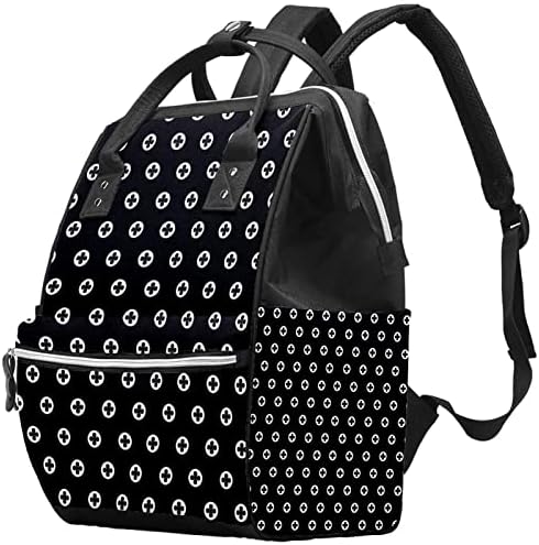 Црна и бела точка шема за пелена ранец ранец за менување торби за менување на торби со повеќе функции со голем капацитет торба