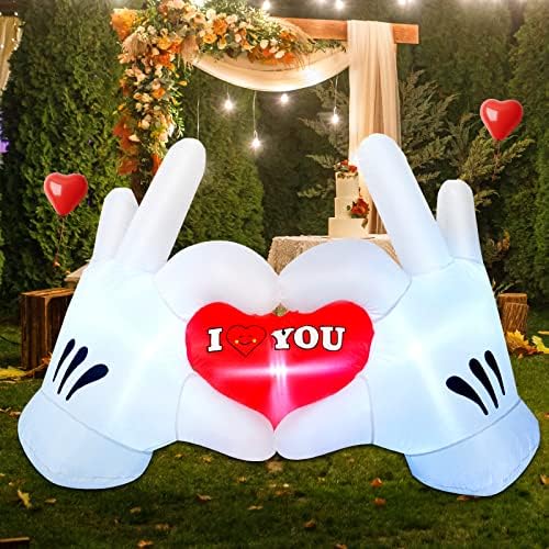 Goosh Day Day Day Inflatables Надворешни украси рака со срца, в Valentубени дворни украси 5,7ft со LED светла за свадбена забава двор Градина