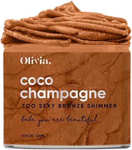 Бронзена треперка од Оливија Бронза од коко Шампањ - самостојно затегнување на не -мрсен хидро гел бронзен тон за вашето тело со сјај. Бронза, сјај и сјај. 7,6 ФЛ Оз.