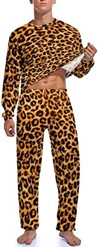 Плевелкејат Животински Леопард Печатење Машка Облека За Спиење 2 Парче Пижама Сет Долг Ракав Смешно