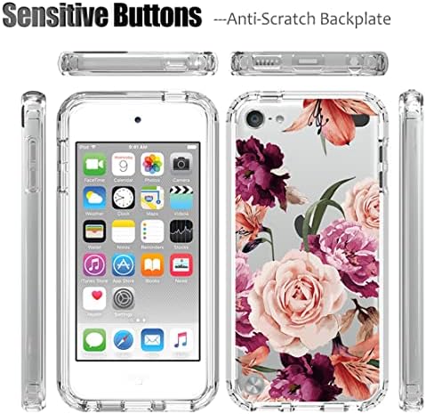 Case ueokeird за ipod touch 6/touch 5/допир 7 кутија со заштитник на екранот со кален-стакло, симпатична чиста цветна шема на целото тело за заштита на телото за ipod touch 7