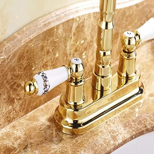 Месинг за златна боја 4 Центрира бања Две дупки миксер за мијалник за мијалник на мијалник за миклет