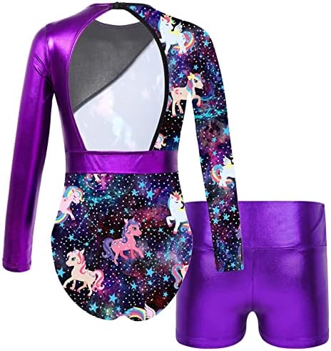 Yartina Girls Metallic Biketard облека за потсмев на леотард со атлетски шорцеви гимнастика Бикетард