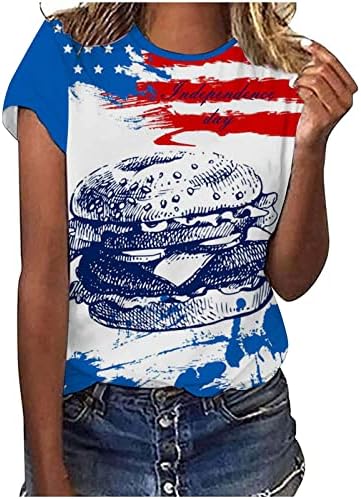 Врво на Денот на независноста за жени Лето САД Патриотски графички кошули Американски знаме Туника О-врат Маица за кратки ракави