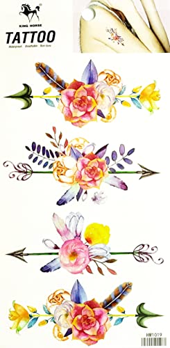 Цртани стрела шарени розови цвеќиња тетоважи стил мода привремена водоотпорна тетоважа за деца момчиња девојчиња жени мажи украси
