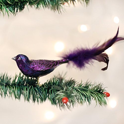 Божиќни украси на стариот свет: Колекција за набудувачи на птици стакло разнесени украси за новогодишна елка, виолетова Мартин