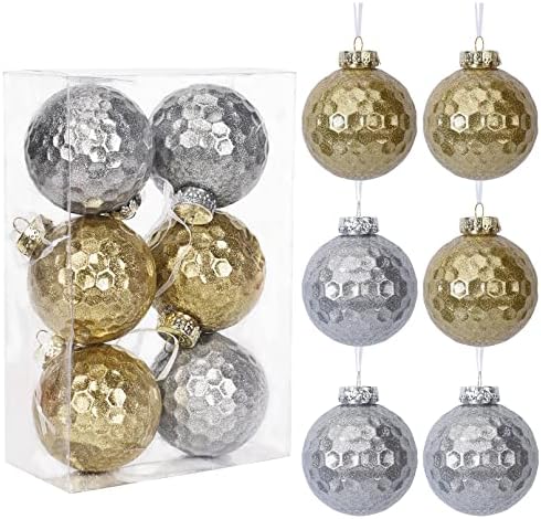 Деека 80мм/3.15 6 парчиња сјајни божиќни украси на топки поставени за Божиќни украси Божиќни дрвја злато сребрени божиќни украси разнишани висечки украси -Glitter Gold & Silver