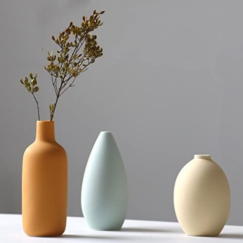 Абитар керамички вазен сет од 3, цветна вазна стил на минимализам за рустикален декор за дома, модерен декор на фармата, декор за дневна