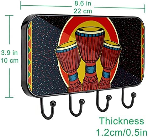 Африканска Музика Џембе Печатење Палто Решетката Ѕид Монтирање, Влезот Палто Решетката со 4 Кука За Капут Шапка Чанта Облека Бања Влезот Дневна Соба